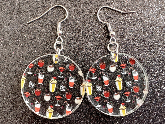 Christmas Cocktail Earrings: Laser Cut Acrylic Earrings, Xmas, Drinks, Alcohol, Party, Cheers, Toast, Merry, Best Gifts for Her/Him/Them