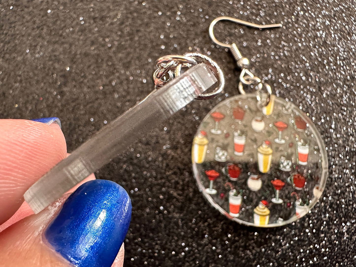 Christmas Cocktail Earrings: Laser Cut Acrylic Earrings, Xmas, Drinks, Alcohol, Party, Cheers, Toast, Merry, Best Gifts for Her/Him/Them