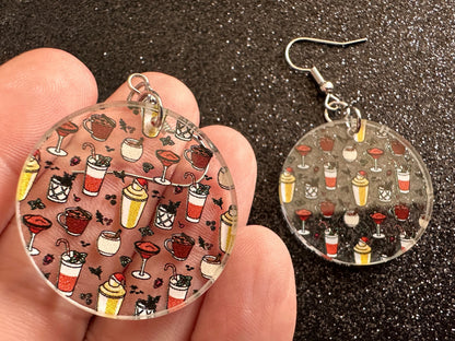 Christmas Cocktail Earrings: Laser Cut Acrylic Earrings, Xmas, Drinks, Alcohol, Party, Cheers, Toast, Merry, Best Gifts for Her/Him/Them