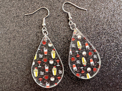 Christmas Cocktail Earrings: Laser Cut Acrylic Earrings, Xmas, Drinks, Alcohol, Party, Cheers, Toast, Merry, Best Gifts for Her/Him/Them