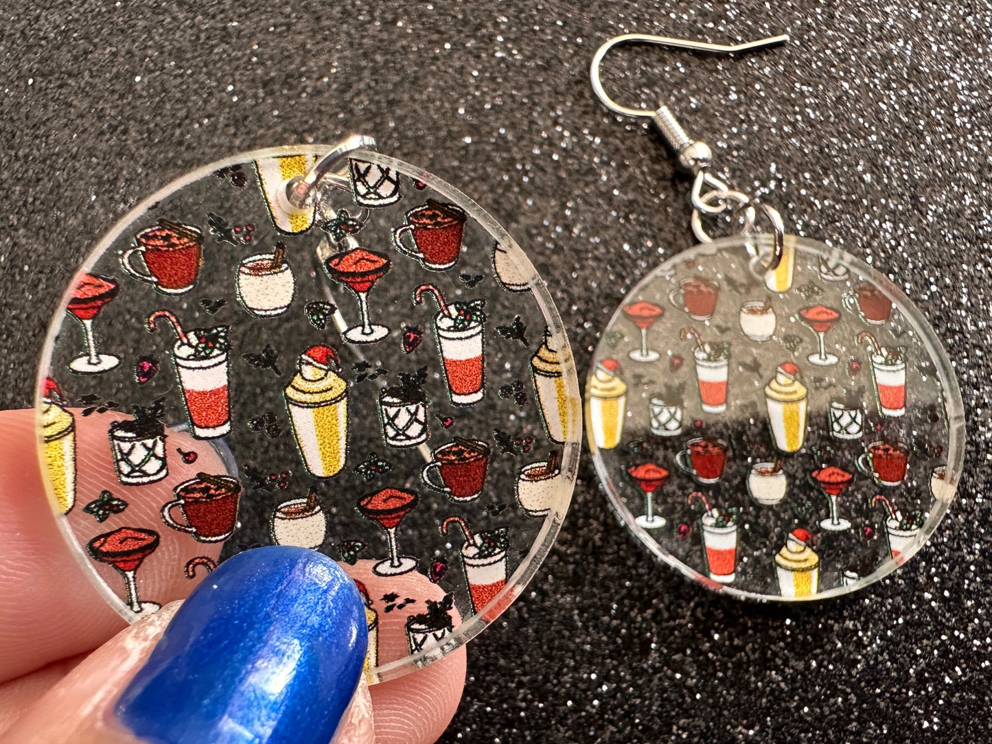 Christmas Cocktail Earrings: Laser Cut Acrylic Earrings, Xmas, Drinks, Alcohol, Party, Cheers, Toast, Merry, Best Gifts for Her/Him/Them
