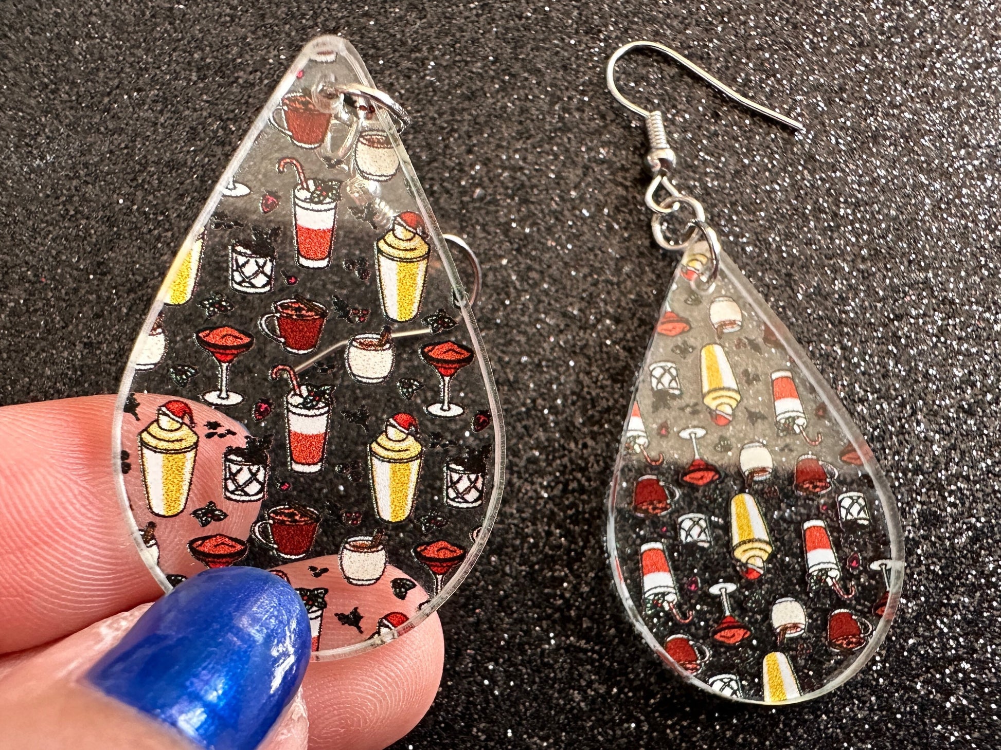 Christmas Cocktail Earrings: Laser Cut Acrylic Earrings, Xmas, Drinks, Alcohol, Party, Cheers, Toast, Merry, Best Gifts for Her/Him/Them