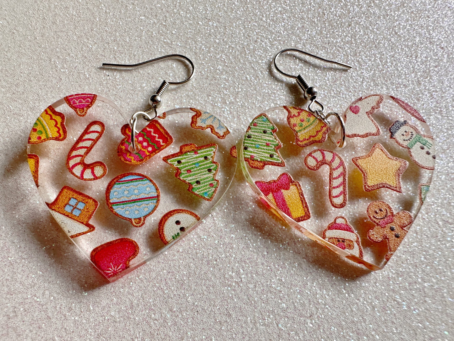 Christmas Cookie Earrings: Laser Cut Acrylic Cookies, Xmas, X-mas, Christmas Cookies, Hearts, Love Christmas, Best Gifts for Her/Him/Them