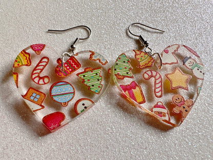 Christmas Cookie Earrings: Laser Cut Acrylic Cookies, Xmas, X-mas, Christmas Cookies, Hearts, Love Christmas, Best Gifts for Her/Him/Them
