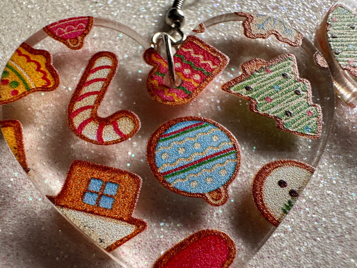 Christmas Cookie Earrings: Laser Cut Acrylic Cookies, Xmas, X-mas, Christmas Cookies, Hearts, Love Christmas, Best Gifts for Her/Him/Them
