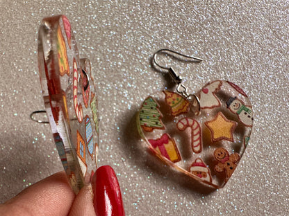 Christmas Cookie Earrings: Laser Cut Acrylic Cookies, Xmas, X-mas, Christmas Cookies, Hearts, Love Christmas, Best Gifts for Her/Him/Them