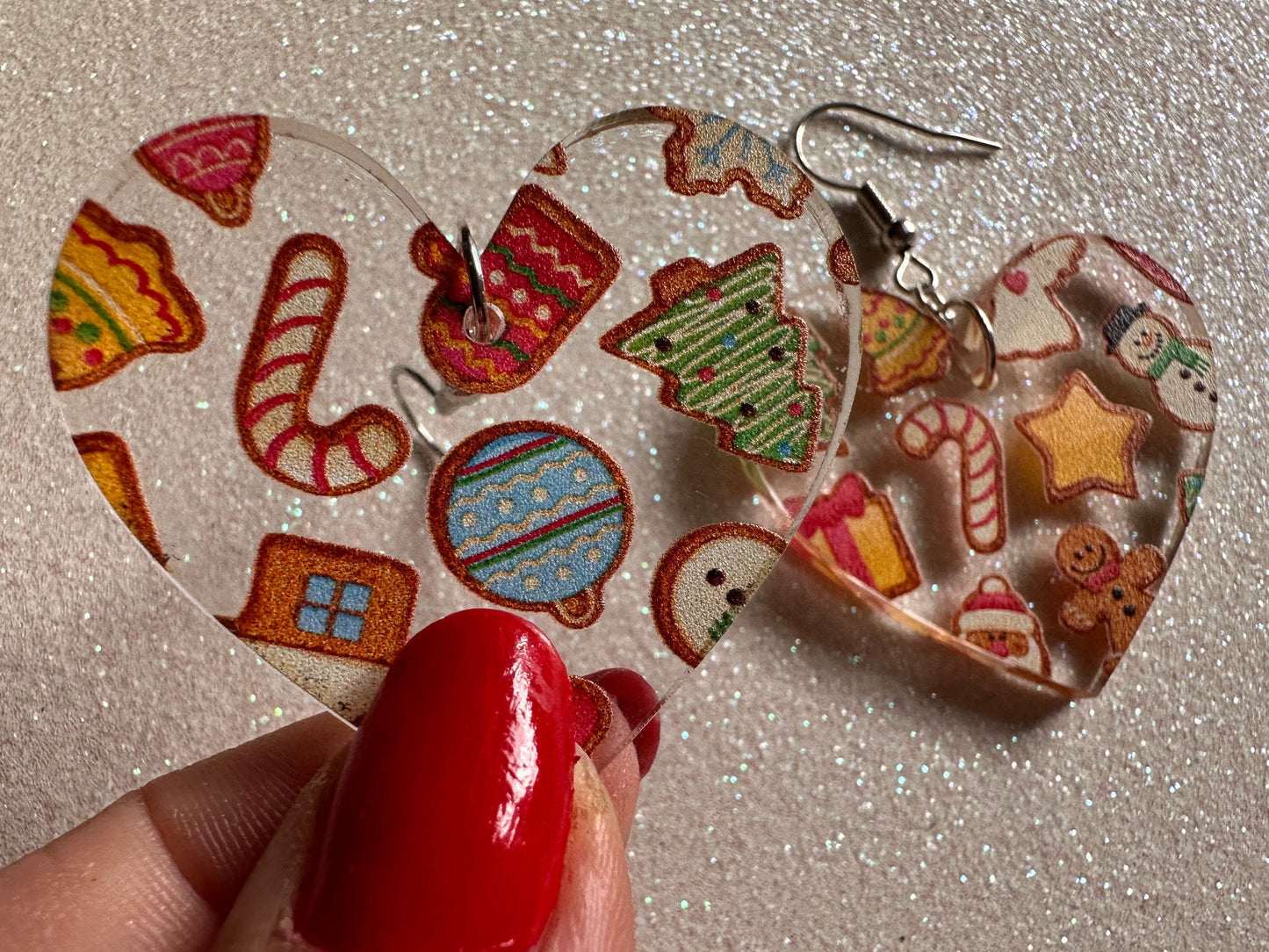 Christmas Cookie Earrings: Laser Cut Acrylic Cookies, Xmas, X-mas, Christmas Cookies, Hearts, Love Christmas, Best Gifts for Her/Him/Them