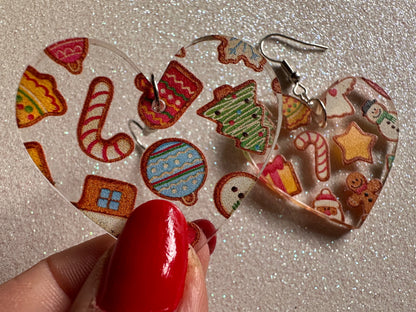 Christmas Cookie Earrings: Laser Cut Acrylic Cookies, Xmas, X-mas, Christmas Cookies, Hearts, Love Christmas, Best Gifts for Her/Him/Them