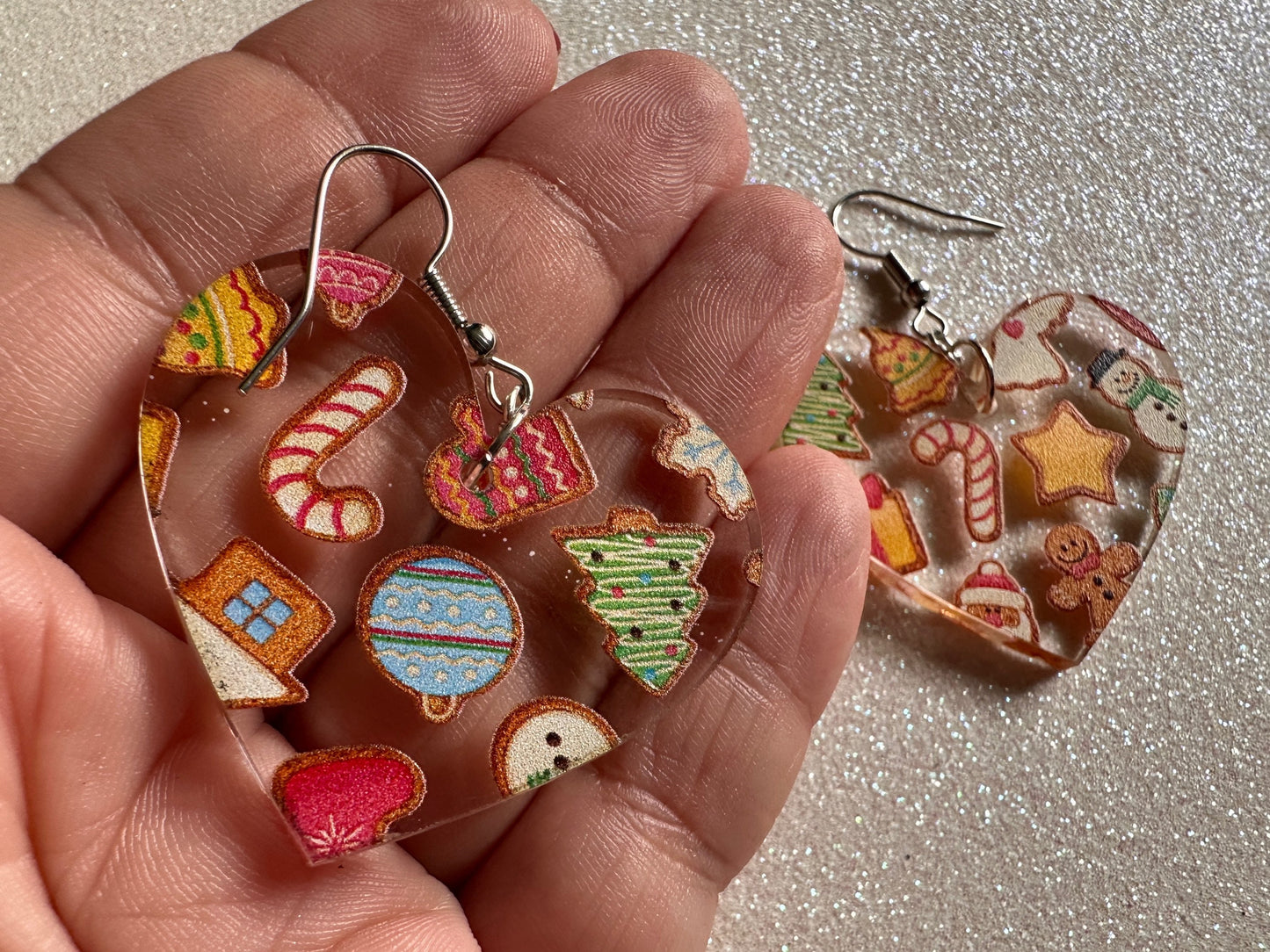 Christmas Cookie Earrings: Laser Cut Acrylic Cookies, Xmas, X-mas, Christmas Cookies, Hearts, Love Christmas, Best Gifts for Her/Him/Them