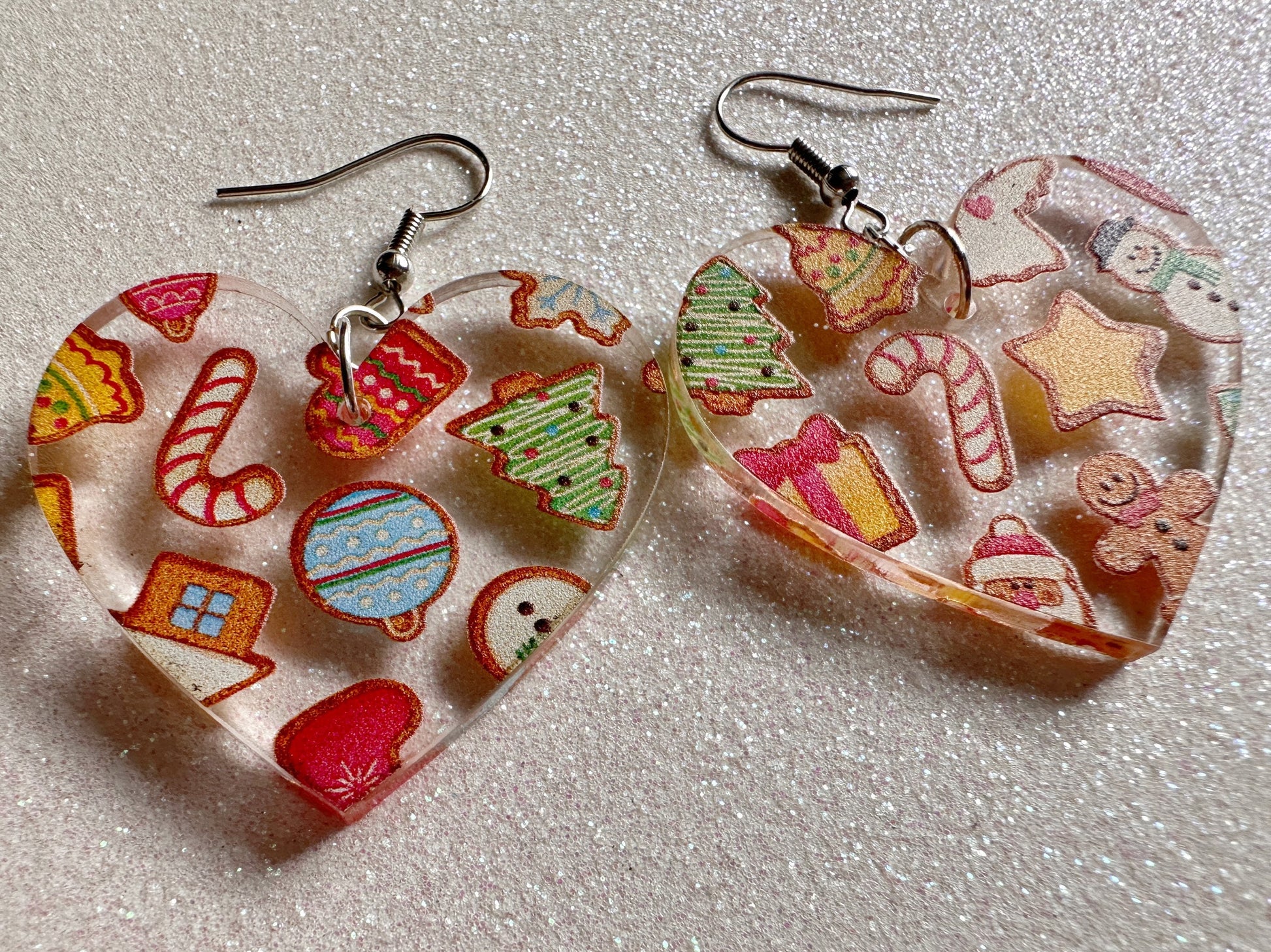 Christmas Cookie Earrings: Laser Cut Acrylic Cookies, Xmas, X-mas, Christmas Cookies, Hearts, Love Christmas, Best Gifts for Her/Him/Them