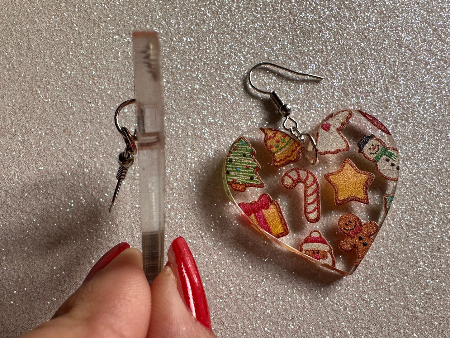 Christmas Cookie Earrings: Laser Cut Acrylic Cookies, Xmas, X-mas, Christmas Cookies, Hearts, Love Christmas, Best Gifts for Her/Him/Them