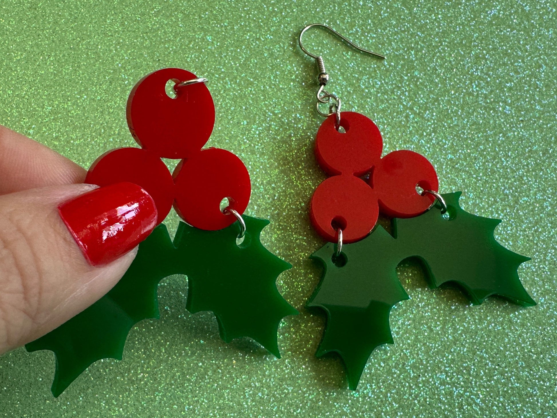 Christmas Earrings: Laser Cut Acrylic Holly, Holidays, Holiday, Xmas, Mistletoe, Ilex, Christmas Present, Gifts for Her/Him/Them