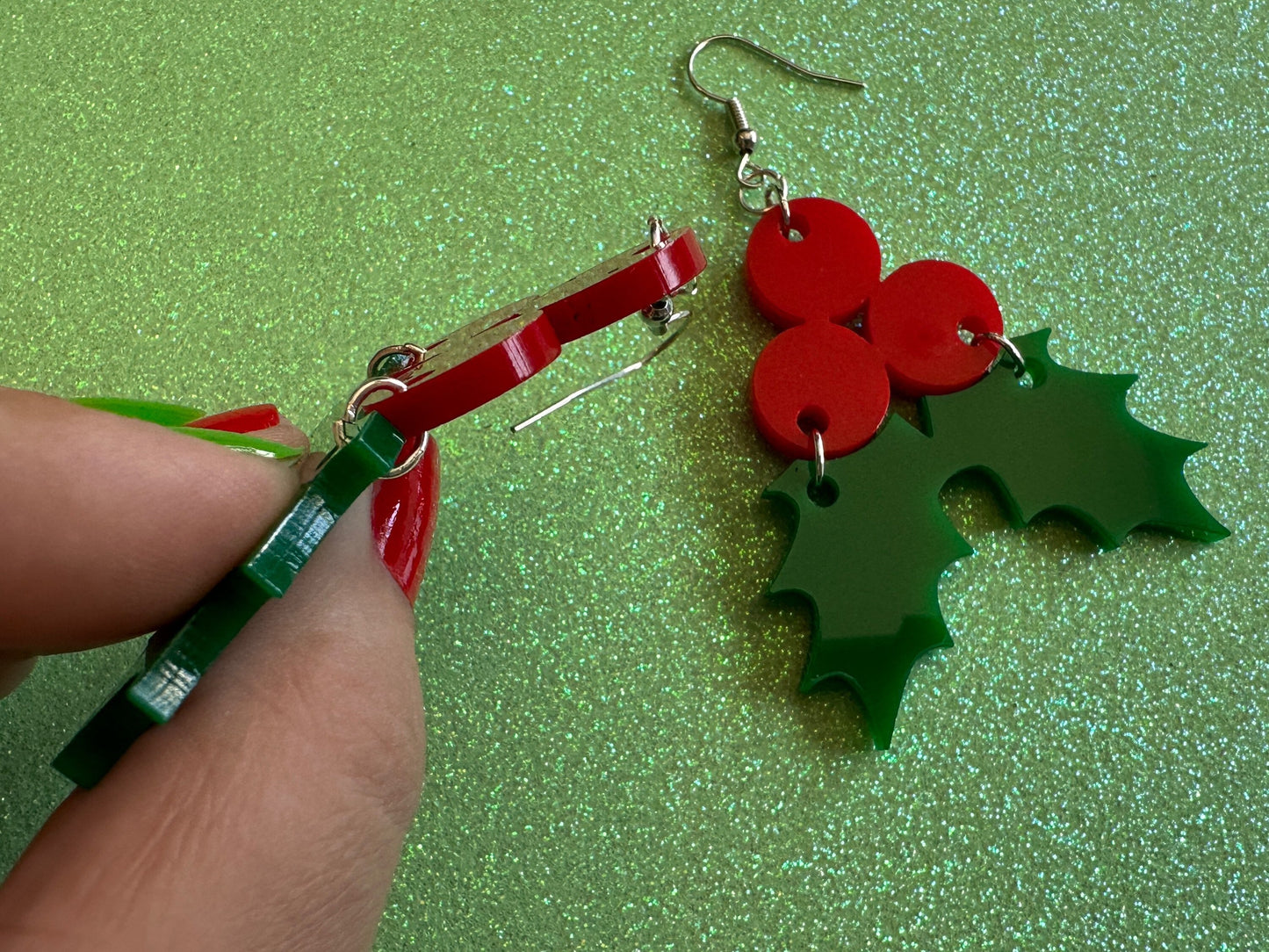 Christmas Earrings: Laser Cut Acrylic Holly, Holidays, Holiday, Xmas, Mistletoe, Ilex, Christmas Present, Gifts for Her/Him/Them