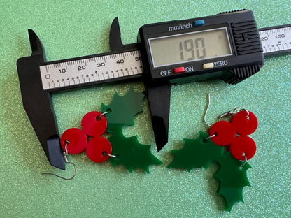 Christmas Earrings: Laser Cut Acrylic Holly, Holidays, Holiday, Xmas, Mistletoe, Ilex, Christmas Present, Gifts for Her/Him/Them