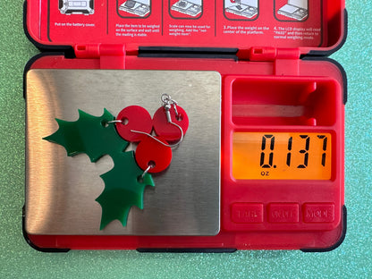 Christmas Earrings: Laser Cut Acrylic Holly, Holidays, Holiday, Xmas, Mistletoe, Ilex, Christmas Present, Gifts for Her/Him/Them