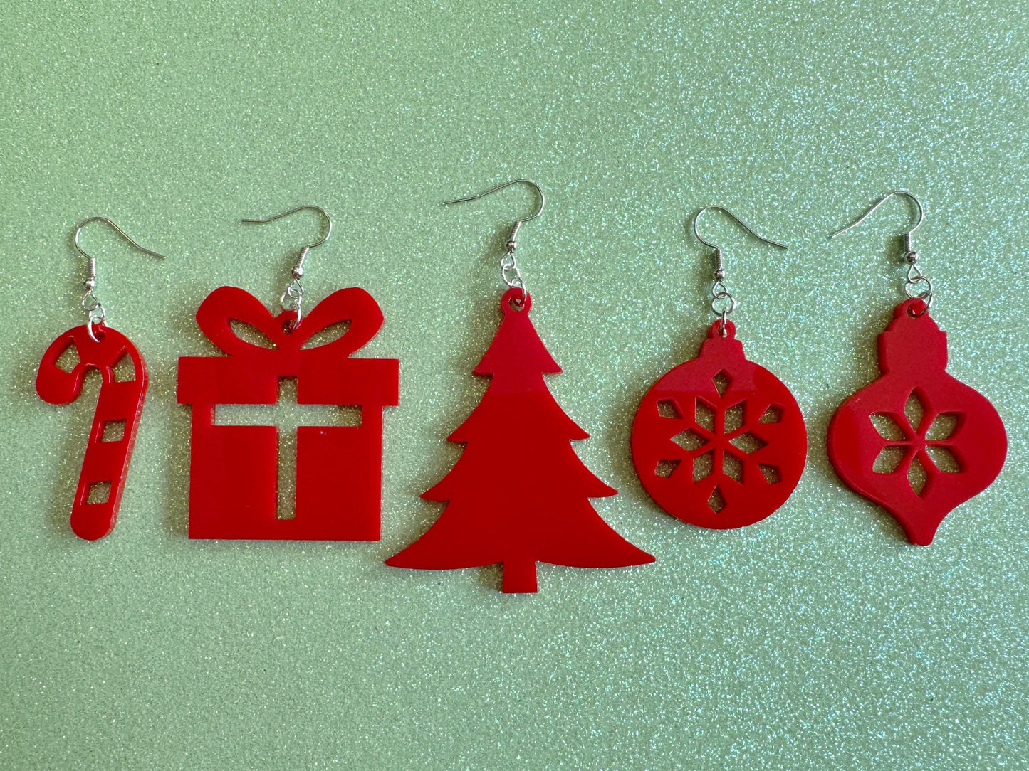 Christmas Earrings: Laser Cut Acrylic Xmas Earrings, Christmas Tree, Ornaments, Candy Cane, Present, Gifts for Her/Him/Them