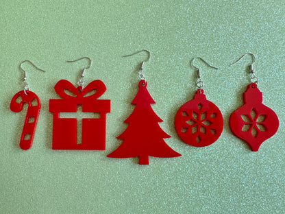 Christmas Earrings: Laser Cut Acrylic Xmas Earrings, Christmas Tree, Ornaments, Candy Cane, Present, Gifts for Her/Him/Them