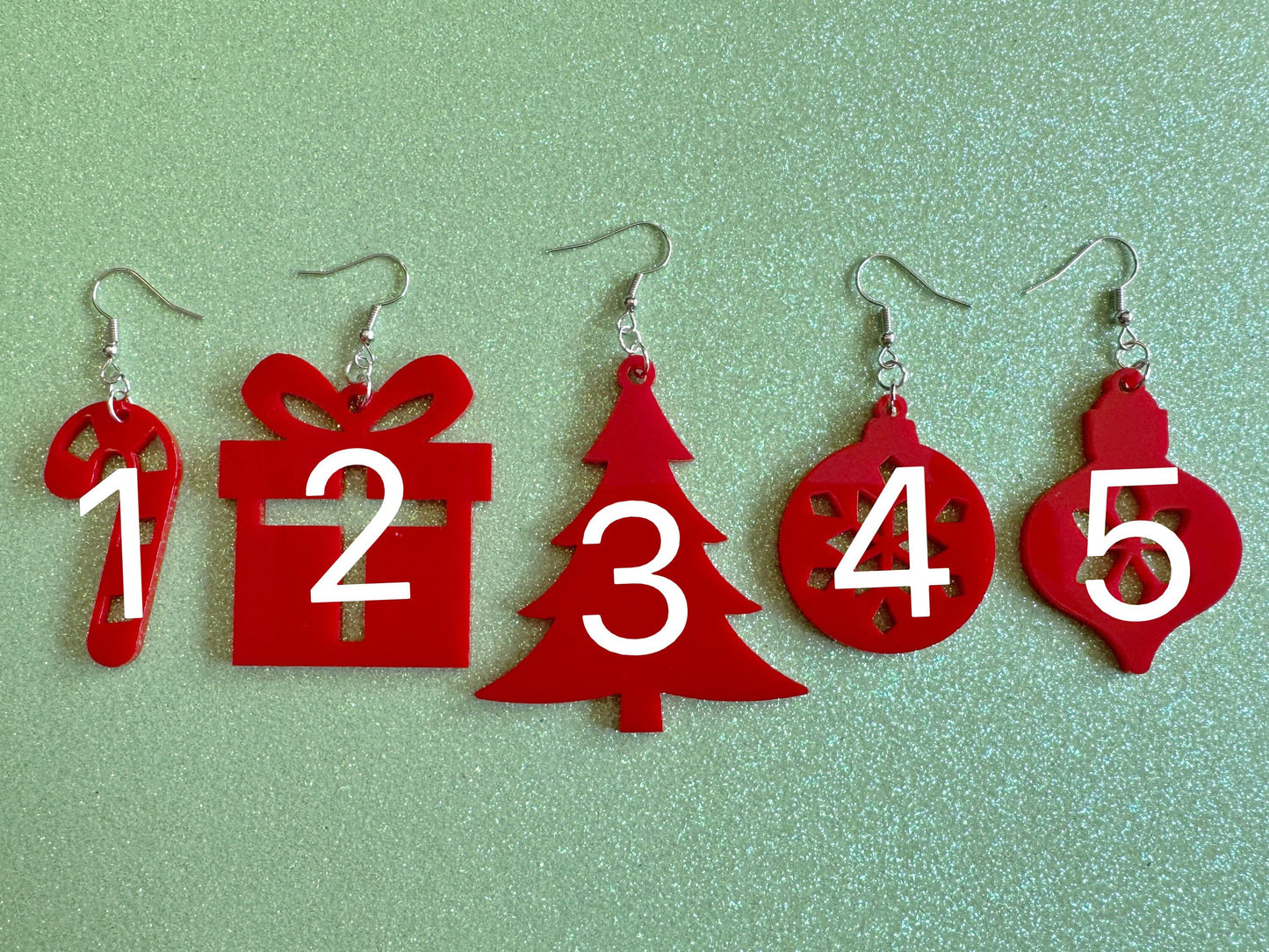 Christmas Earrings: Laser Cut Acrylic Xmas Earrings, Christmas Tree, Ornaments, Candy Cane, Present, Gifts for Her/Him/Them