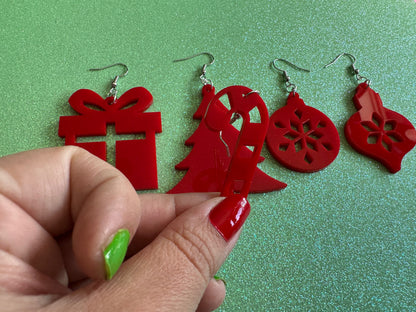 Christmas Earrings: Laser Cut Acrylic Xmas Earrings, Christmas Tree, Ornaments, Candy Cane, Present, Gifts for Her/Him/Them