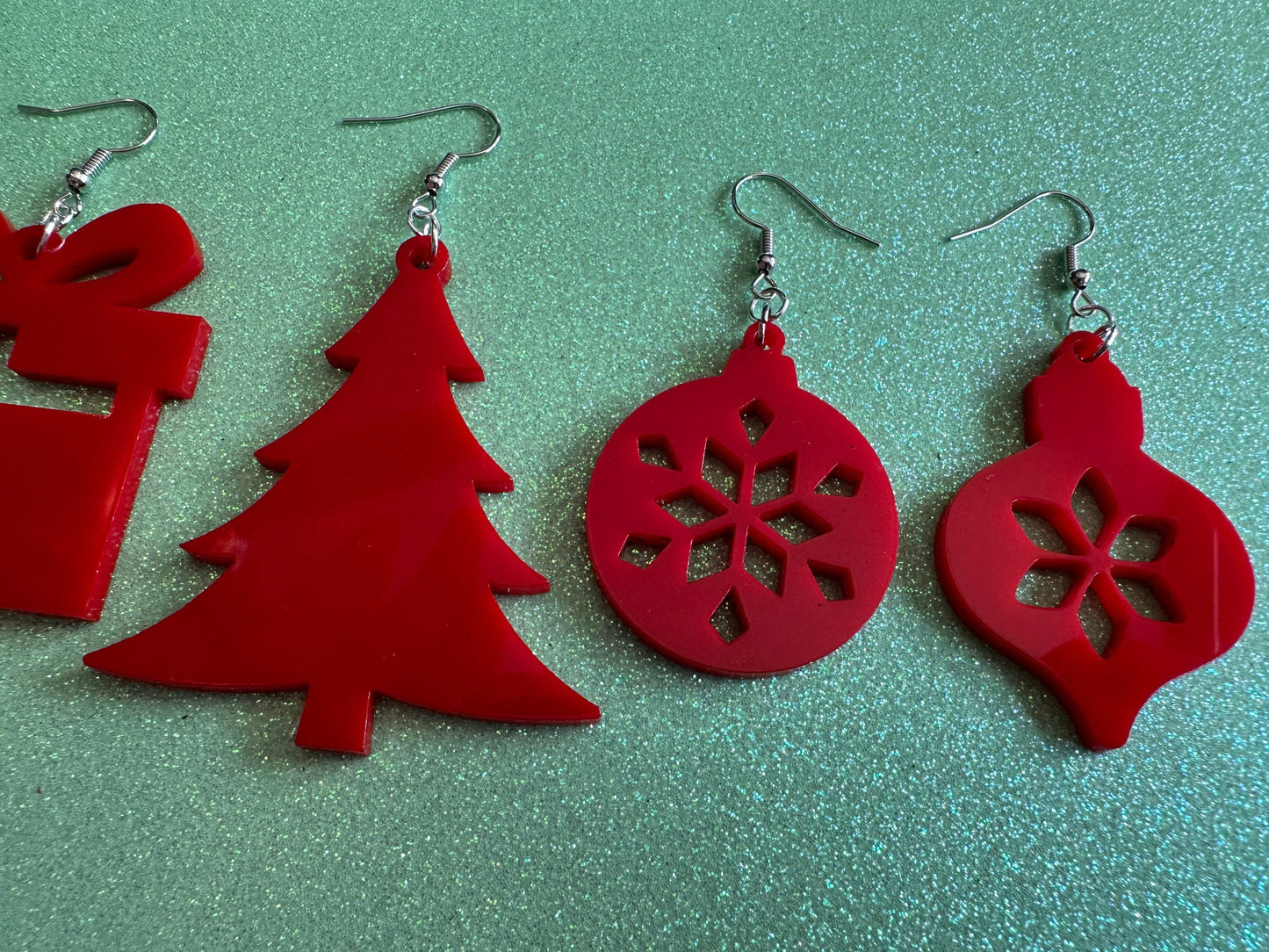 Christmas Earrings: Laser Cut Acrylic Xmas Earrings, Christmas Tree, Ornaments, Candy Cane, Present, Gifts for Her/Him/Them