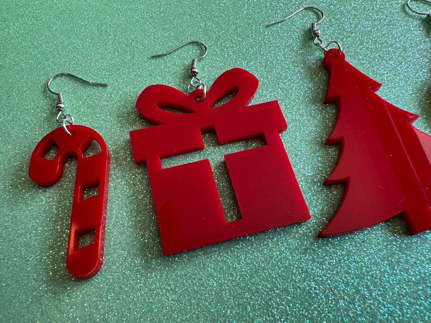 Christmas Earrings: Laser Cut Acrylic Xmas Earrings, Christmas Tree, Ornaments, Candy Cane, Present, Gifts for Her/Him/Them