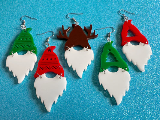 Christmas Gnome Earrings: Laser Cut Acrylic Christmas Earrings, Xmas, Santa, Reindeer, Christmas Tree, Winter Hat, Gifts for Her/Him/Them