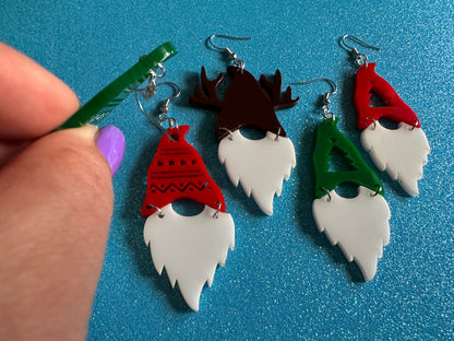 Christmas Gnome Earrings: Laser Cut Acrylic Christmas Earrings, Xmas, Santa, Reindeer, Christmas Tree, Winter Hat, Gifts for Her/Him/Them