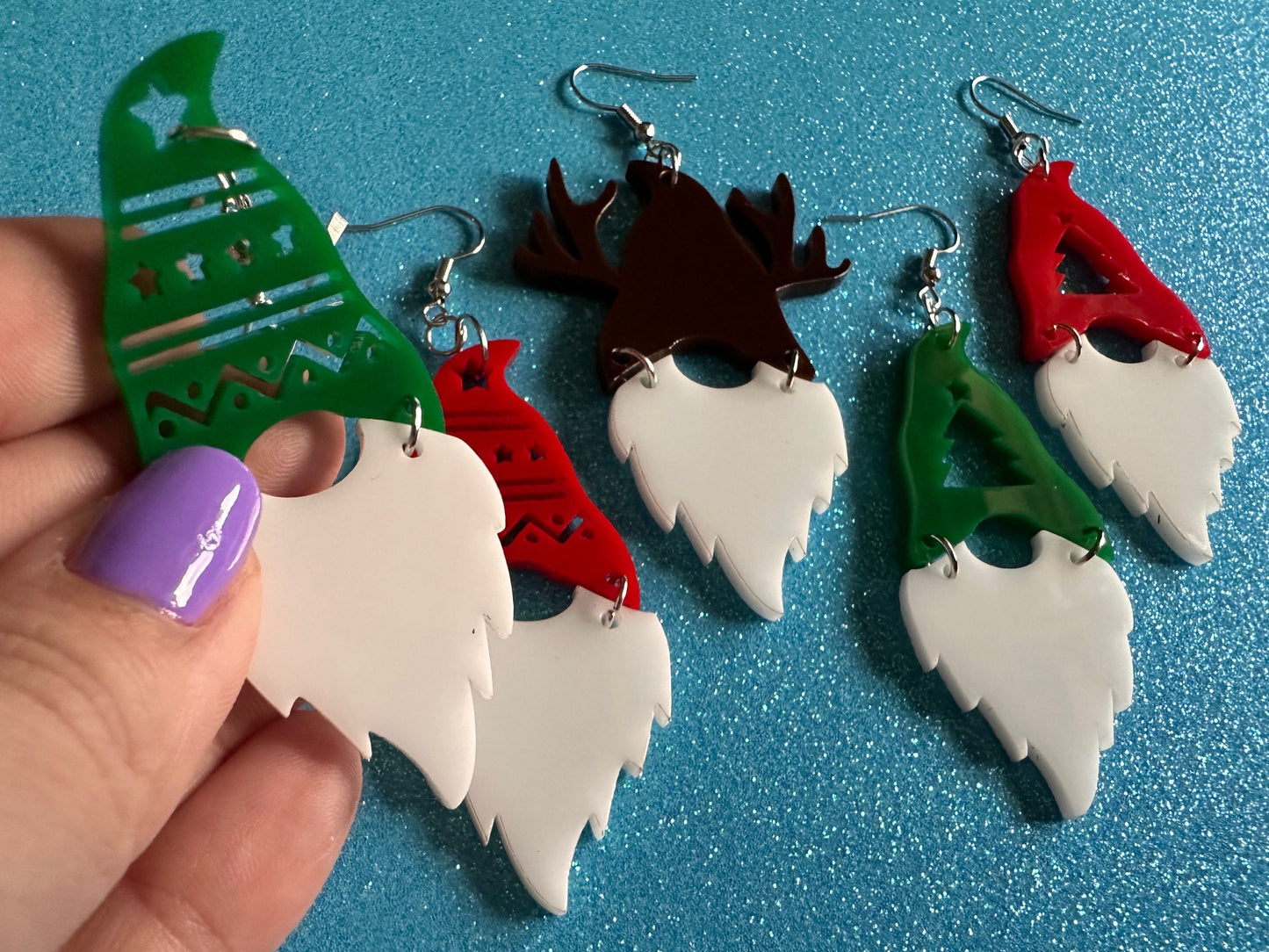 Christmas Gnome Earrings: Laser Cut Acrylic Christmas Earrings, Xmas, Santa, Reindeer, Christmas Tree, Winter Hat, Gifts for Her/Him/Them