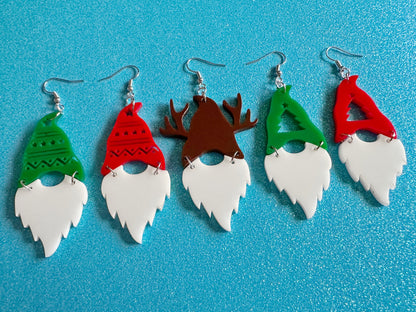 Christmas Gnome Earrings: Laser Cut Acrylic Christmas Earrings, Xmas, Santa, Reindeer, Christmas Tree, Winter Hat, Gifts for Her/Him/Them