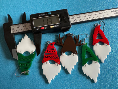 Christmas Gnome Earrings: Laser Cut Acrylic Christmas Earrings, Xmas, Santa, Reindeer, Christmas Tree, Winter Hat, Gifts for Her/Him/Them