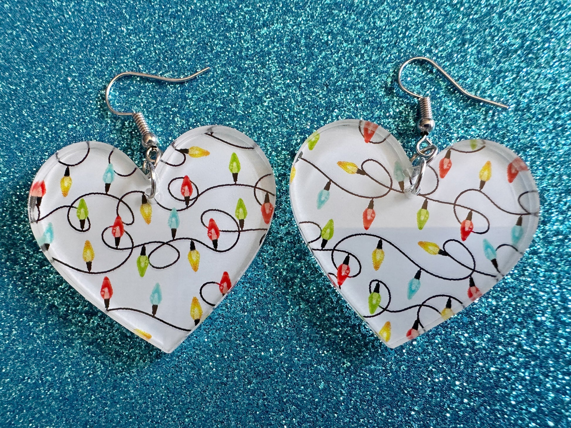 Christmas Light Earrings: Laser Cut Acrylic Christmas Bulbs, Hearts, Lights, Winter, Festive, Xmas, Holidays, Best Gifts for Her/Him/Them