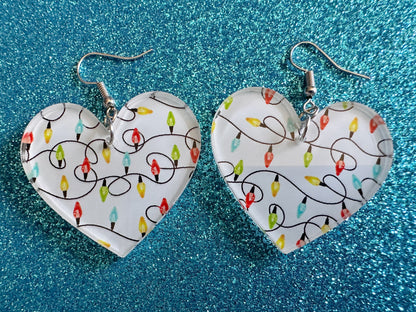 Christmas Light Earrings: Laser Cut Acrylic Christmas Bulbs, Hearts, Lights, Winter, Festive, Xmas, Holidays, Best Gifts for Her/Him/Them