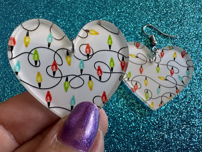 Christmas Light Earrings: Laser Cut Acrylic Christmas Bulbs, Hearts, Lights, Winter, Festive, Xmas, Holidays, Best Gifts for Her/Him/Them
