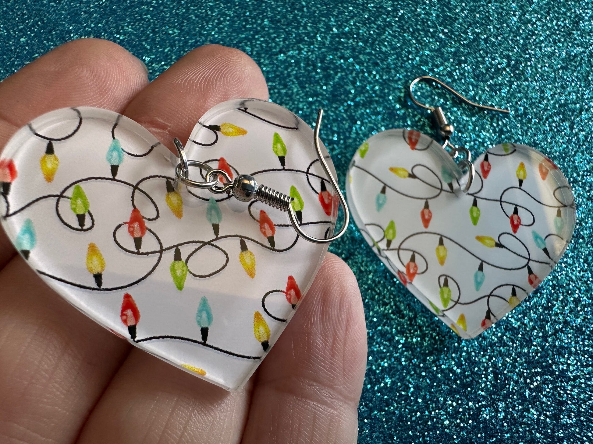 Christmas Light Earrings: Laser Cut Acrylic Christmas Bulbs, Hearts, Lights, Winter, Festive, Xmas, Holidays, Best Gifts for Her/Him/Them