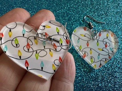 Christmas Light Earrings: Laser Cut Acrylic Christmas Bulbs, Hearts, Lights, Winter, Festive, Xmas, Holidays, Best Gifts for Her/Him/Them