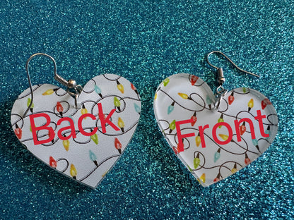 Christmas Light Earrings: Laser Cut Acrylic Christmas Bulbs, Hearts, Lights, Winter, Festive, Xmas, Holidays, Best Gifts for Her/Him/Them