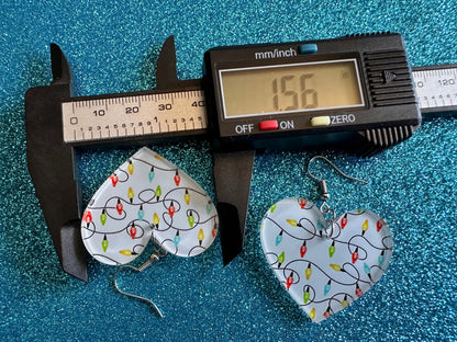 Christmas Light Earrings: Laser Cut Acrylic Christmas Bulbs, Hearts, Lights, Winter, Festive, Xmas, Holidays, Best Gifts for Her/Him/Them