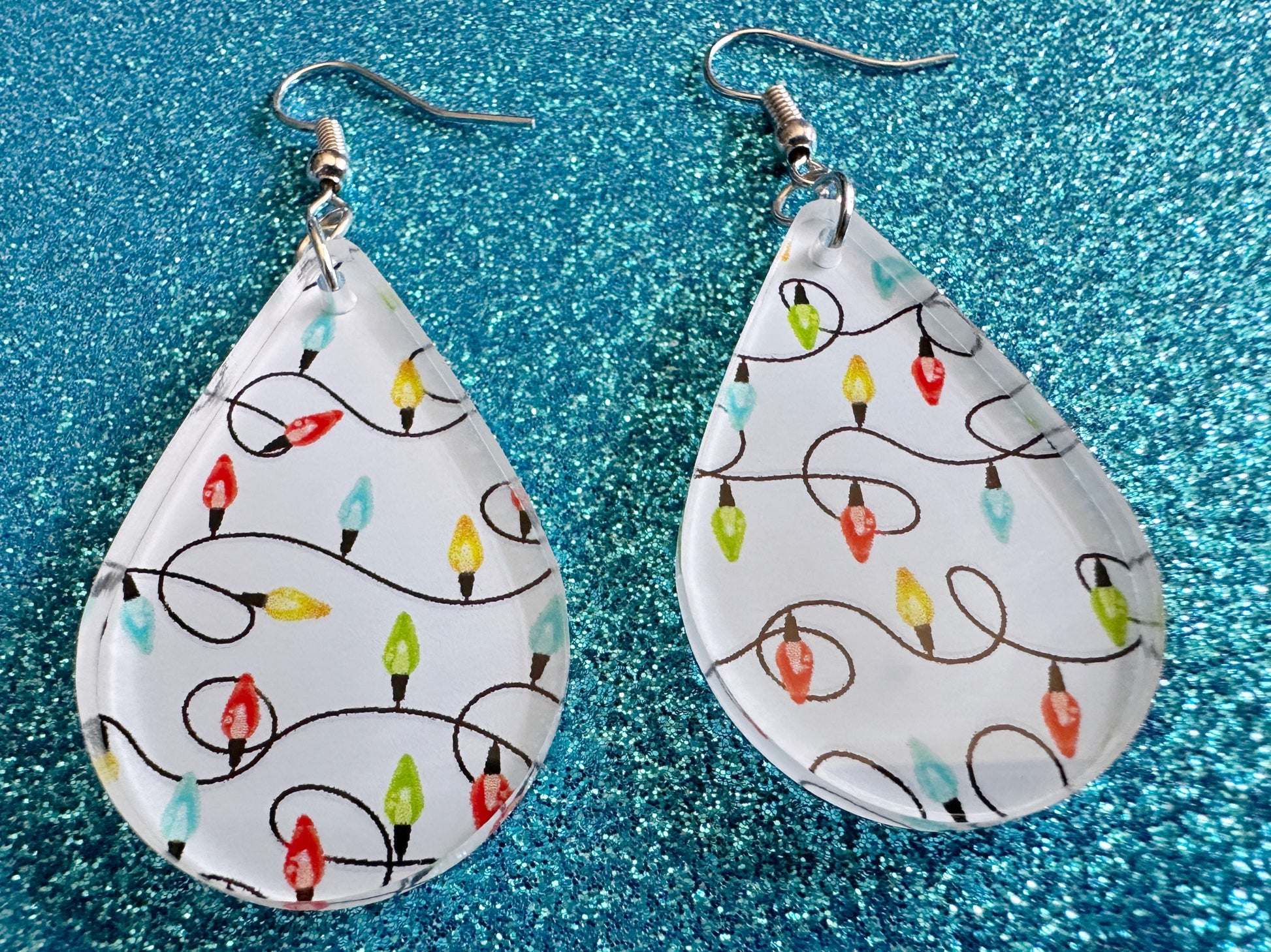 Christmas Light Earrings: Laser Cut Acrylic Christmas Bulbs, Lights, Festive, Xmas, Green Earrings, Holidays, Best Gifts for Her/Him/Them