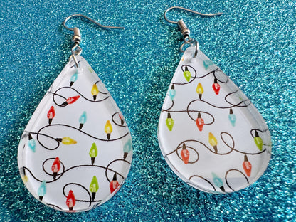 Christmas Light Earrings: Laser Cut Acrylic Christmas Bulbs, Lights, Festive, Xmas, Green Earrings, Holidays, Best Gifts for Her/Him/Them