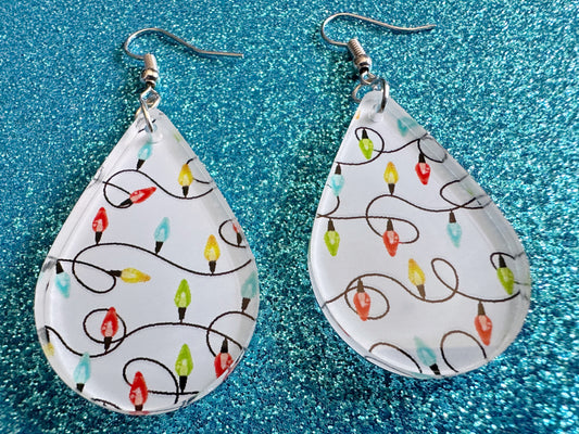 Christmas Light Earrings: Laser Cut Acrylic Christmas Bulbs, Lights, Festive, Xmas, Green Earrings, Holidays, Best Gifts for Her/Him/Them