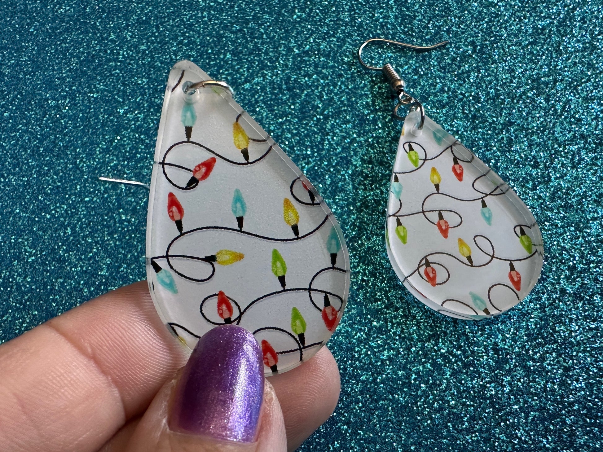 Christmas Light Earrings: Laser Cut Acrylic Christmas Bulbs, Lights, Festive, Xmas, Green Earrings, Holidays, Best Gifts for Her/Him/Them