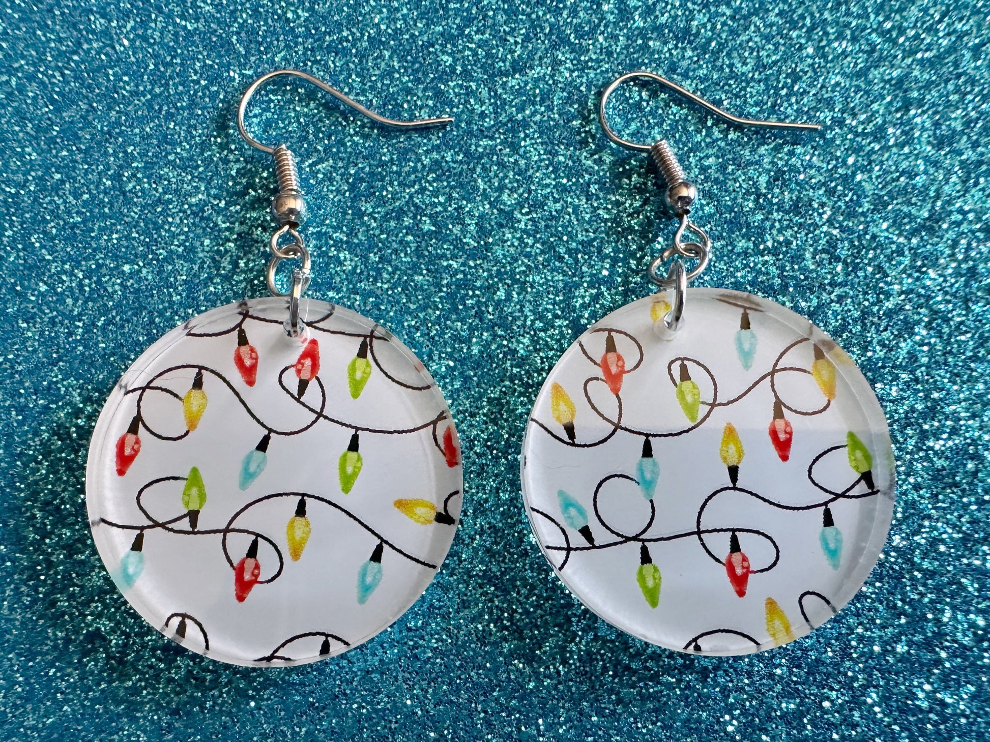 Christmas Light Earrings: Laser Cut Acrylic Christmas Bulbs, Lights, Festive, Xmas, Green Earrings, Holidays, Bet Gifts for Her/Him/Them