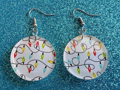 Christmas Light Earrings: Laser Cut Acrylic Christmas Bulbs, Lights, Festive, Xmas, Green Earrings, Holidays, Bet Gifts for Her/Him/Them