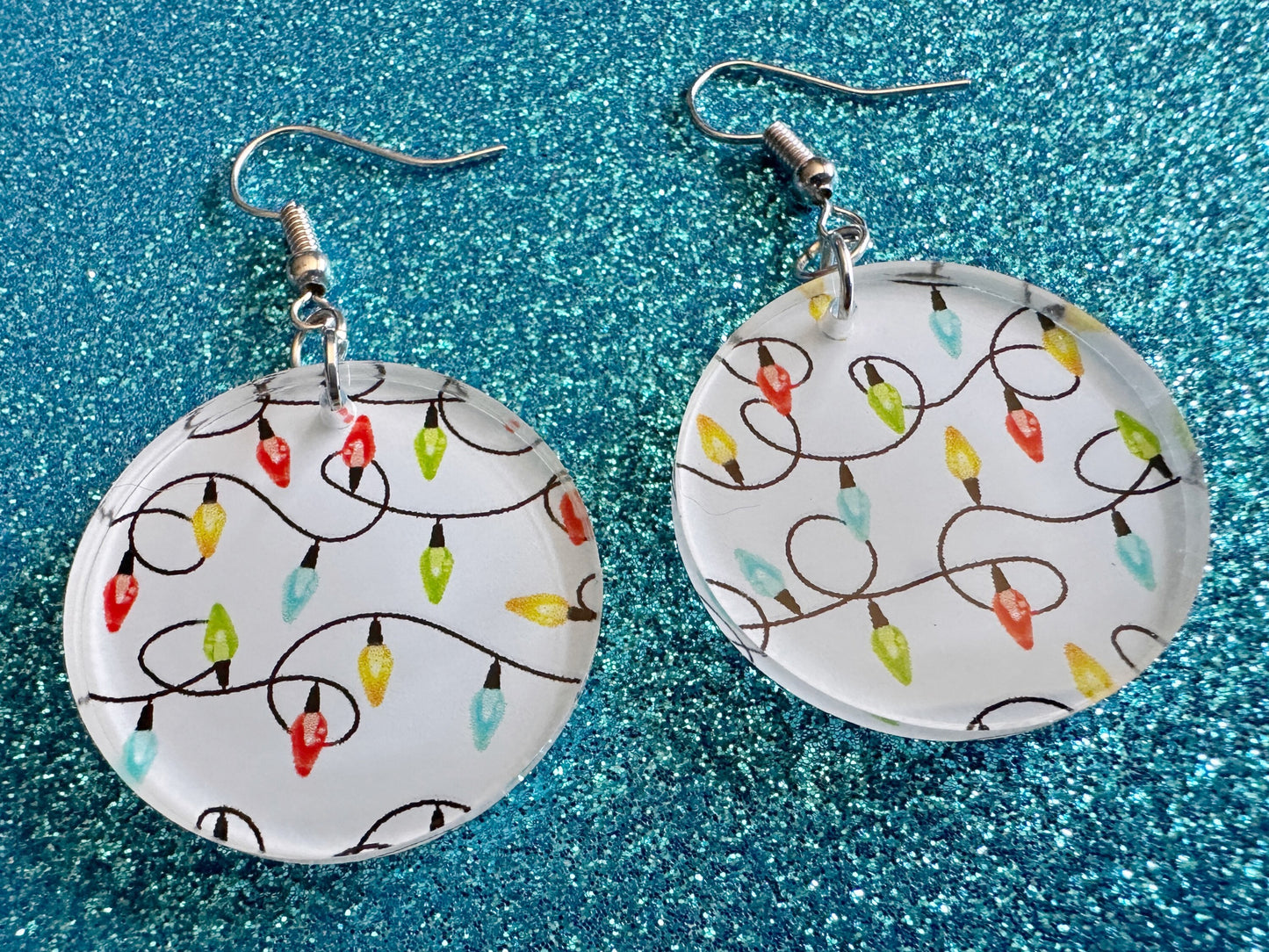 Christmas Light Earrings: Laser Cut Acrylic Christmas Bulbs, Lights, Festive, Xmas, Green Earrings, Holidays, Bet Gifts for Her/Him/Them