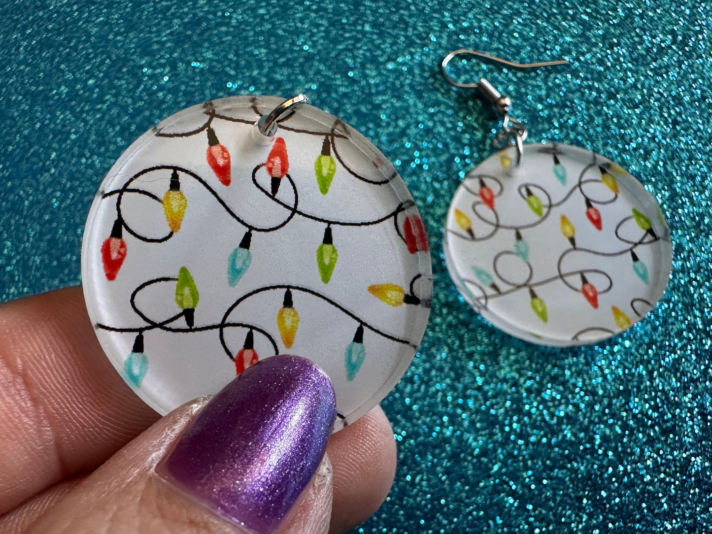 Christmas Light Earrings: Laser Cut Acrylic Christmas Bulbs, Lights, Festive, Xmas, Green Earrings, Holidays, Bet Gifts for Her/Him/Them