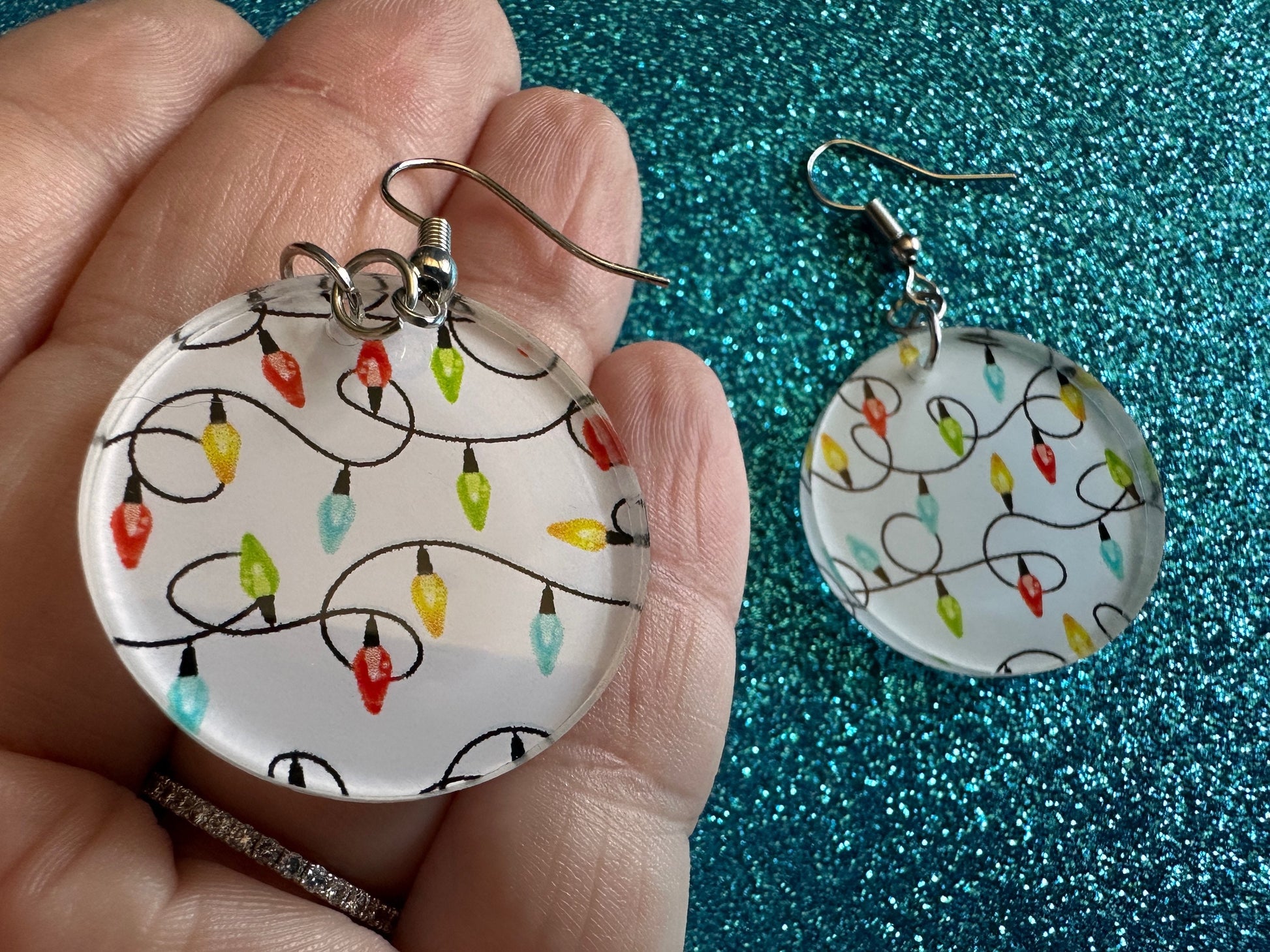 Christmas Light Earrings: Laser Cut Acrylic Christmas Bulbs, Lights, Festive, Xmas, Green Earrings, Holidays, Bet Gifts for Her/Him/Them
