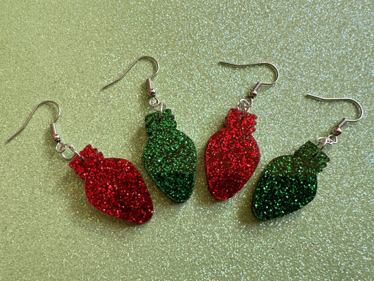 Christmas Light Earrings: Laser Cut Acrylic Christmas Bulbs, Lights, Winter, Festive, Xmas, Green Earrings, Holidays, Gifts for Her/Him/Them