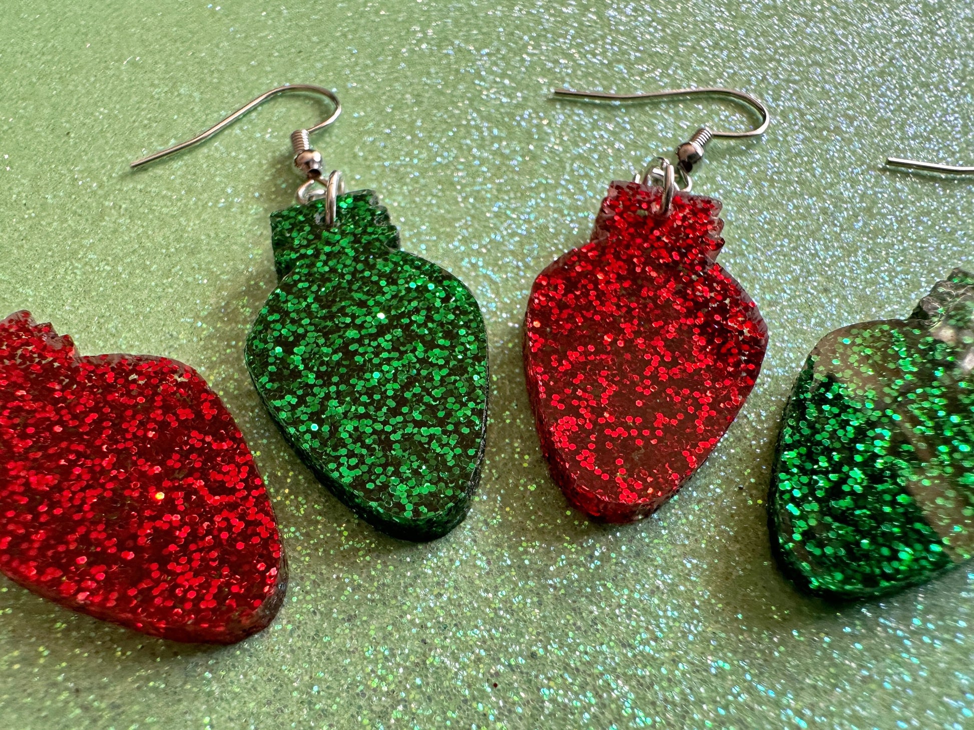 Christmas Light Earrings: Laser Cut Acrylic Christmas Bulbs, Lights, Winter, Festive, Xmas, Green Earrings, Holidays, Gifts for Her/Him/Them