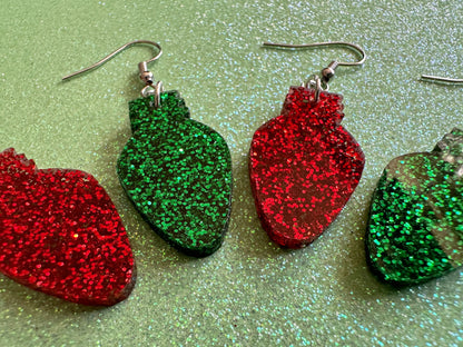 Christmas Light Earrings: Laser Cut Acrylic Christmas Bulbs, Lights, Winter, Festive, Xmas, Green Earrings, Holidays, Gifts for Her/Him/Them