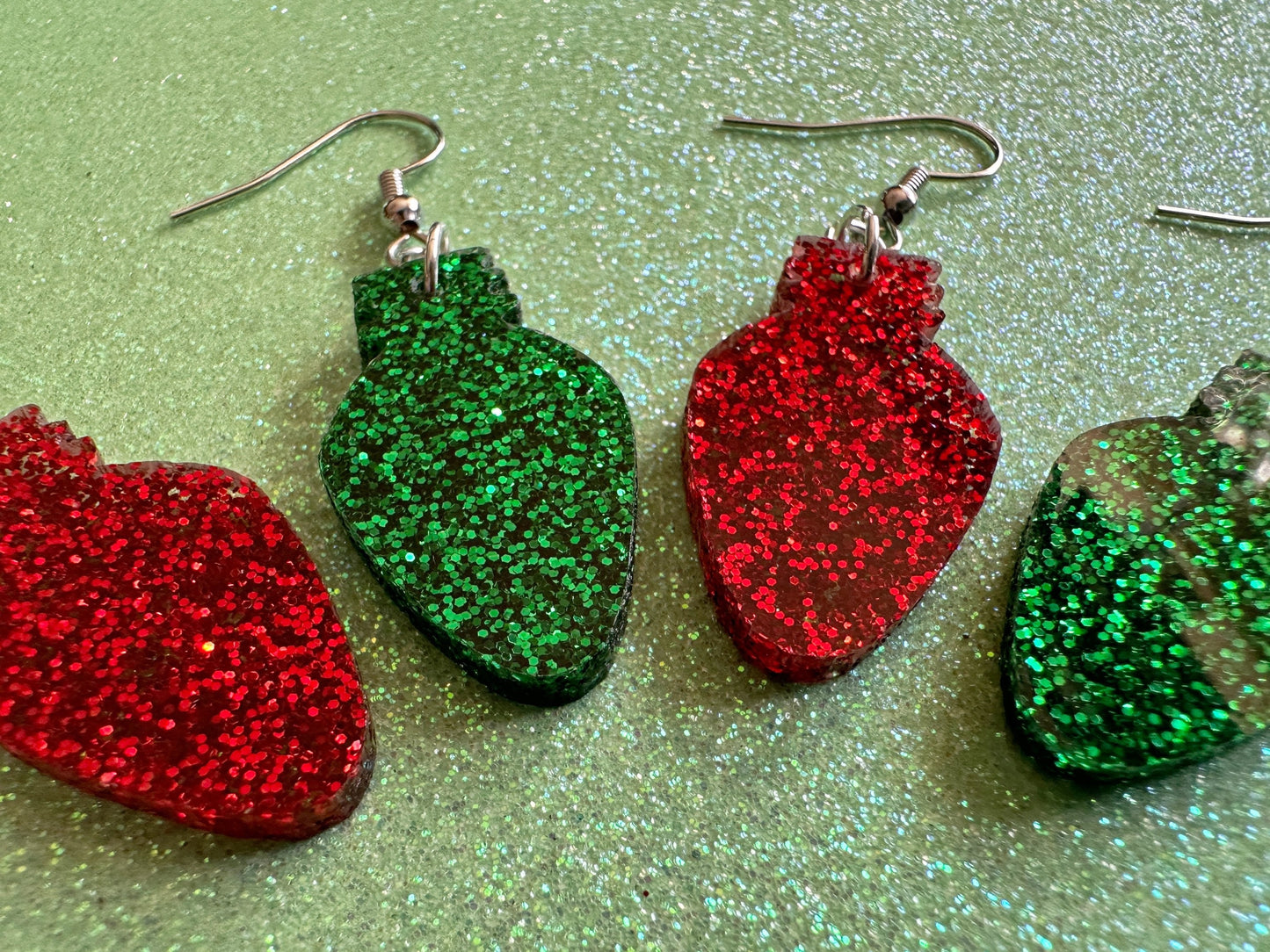 Christmas Light Earrings: Laser Cut Acrylic Christmas Bulbs, Lights, Winter, Festive, Xmas, Green Earrings, Holidays, Gifts for Her/Him/Them